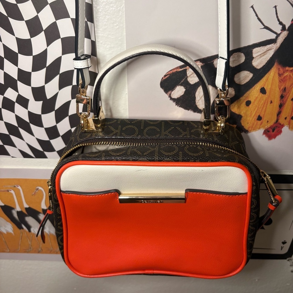 Calvin Klein Orange Colorblock Satchel Crossbody Bag - Picture 4 of 9